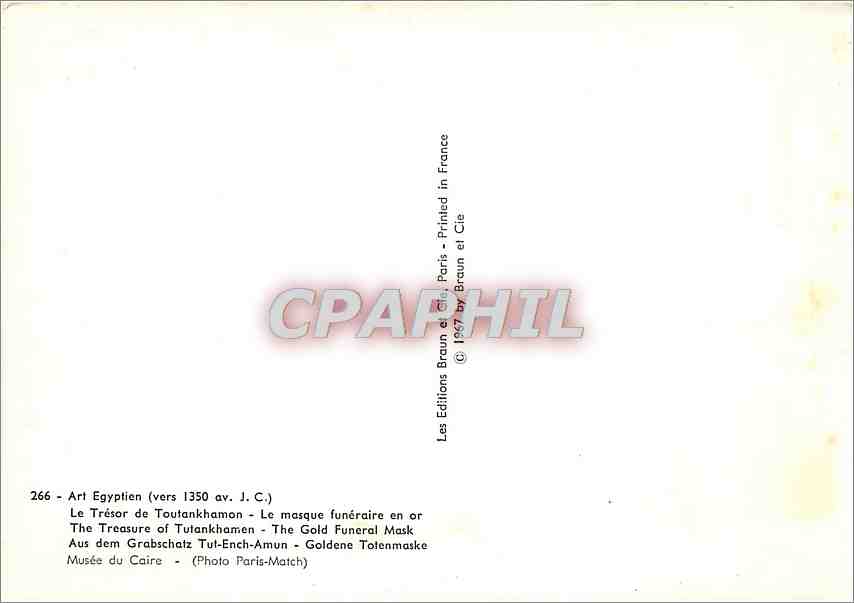 CPM Arl Egyptien Le Tresor de Toutankhamon Le masque funeraire en or  — Back