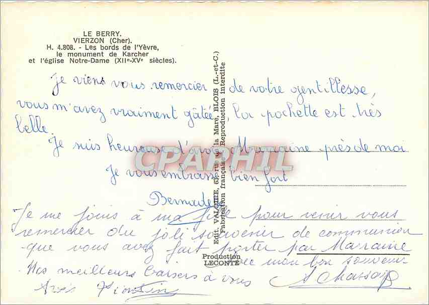 Vierzon (Cher) — Die Ufer der Yèvre, das Denkmal von Karcher und die Kirche Notre-Dame (12. bis 15. Jahrhundert) — Production LECOINTRE — Rückseite