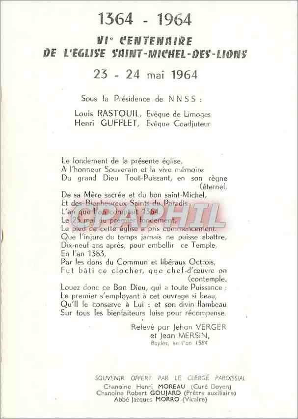 CPM Centenaire de l'Eglise Saint Michel des Lions  — Rückseite