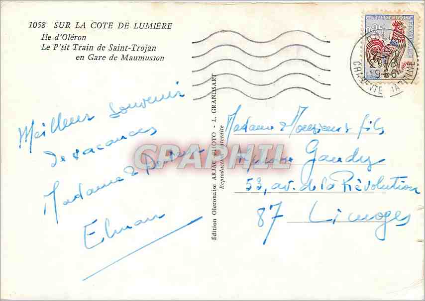 CPM Ile d'Oleron Le P'tit Train de Saint Trojan en Gare de Maumusson Train — Verso