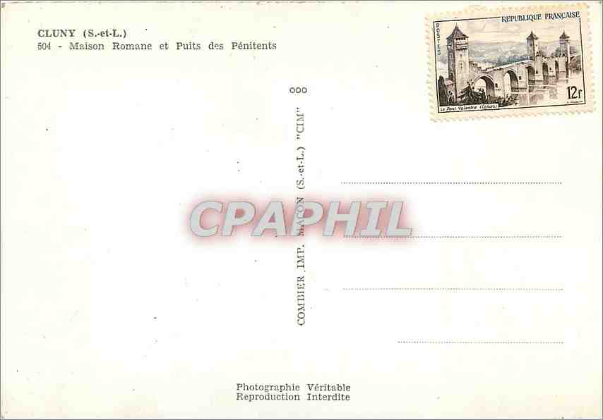 CPM Cluny S et L Maison Romane et Puits des Penitents  — Rückseite