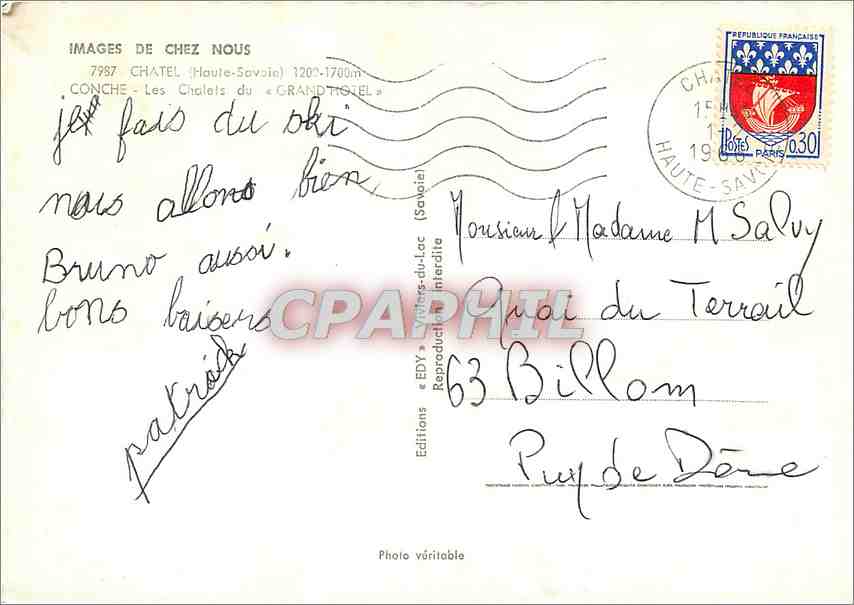 CPM Chatel Haute Savoie Conche Les Chalets du Grand Hotel  — Rückseite