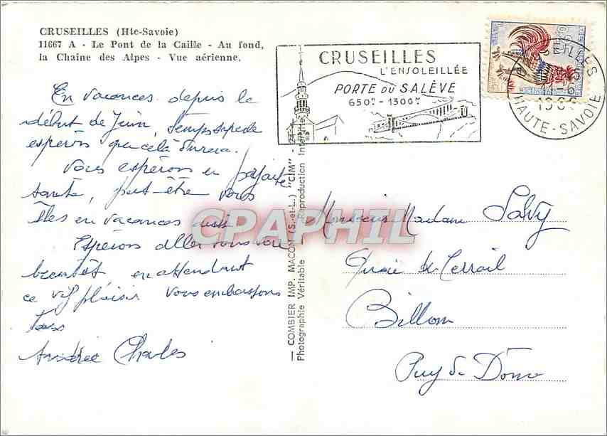Cruseilles (Haute-Savoie) — Pont de la Caille — Vue aérienne — Combier Imp. MacOll (S.-A.) — Rückseite