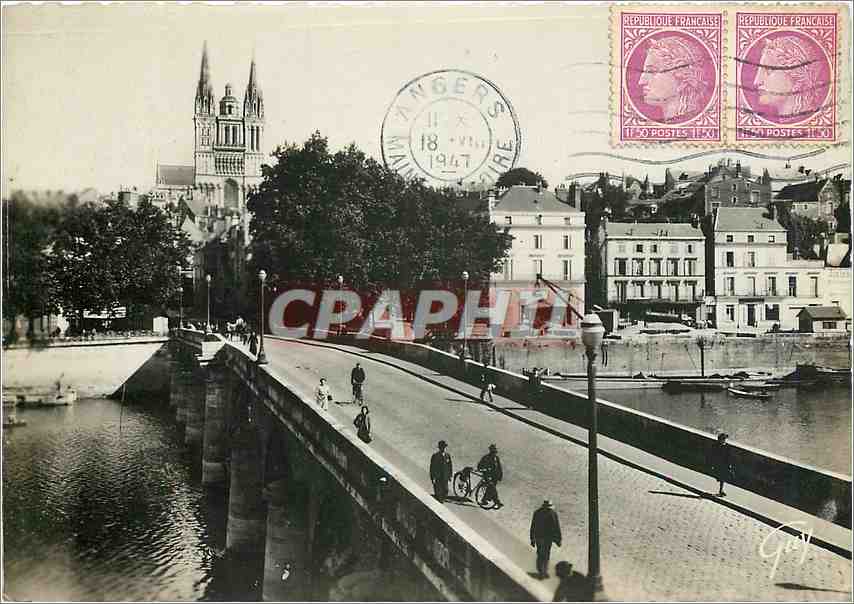CPM Angers Maine et Loire La Maine le pont de Verdun et la cathedrale 