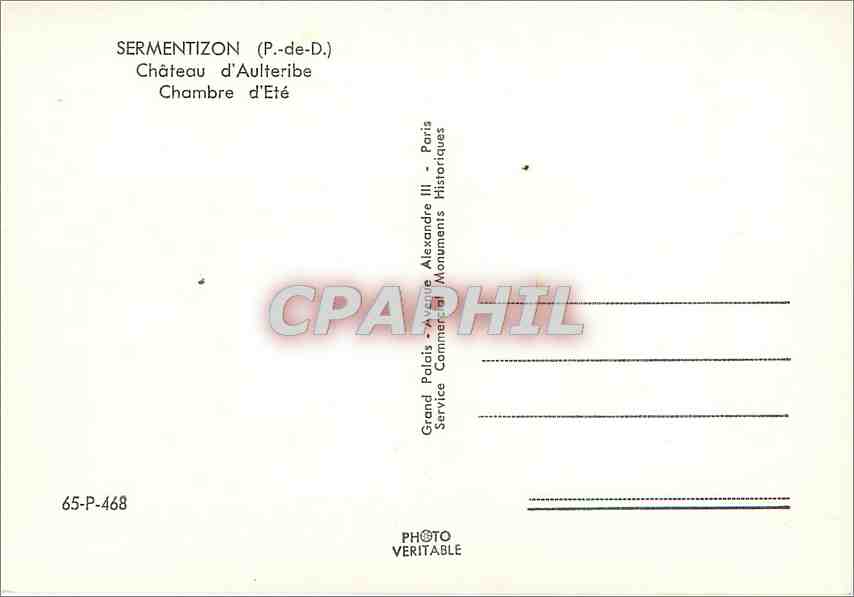 CPM Sermentizon P de D Chateau d'Aulteribe Chambre d'Ete  — Rückseite