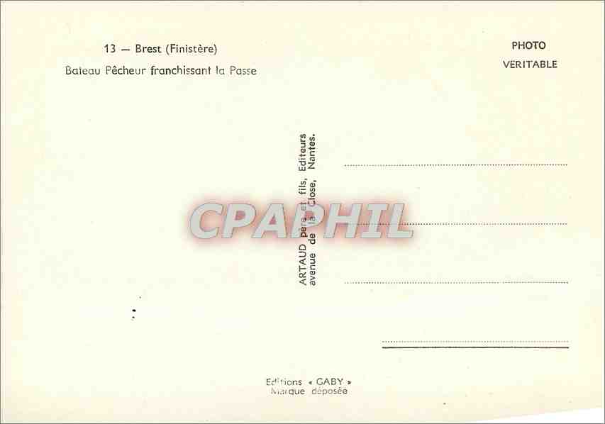 CPM Brest Finistere Bateau Pecheur franchissant la Passe Phare — Rückseite
