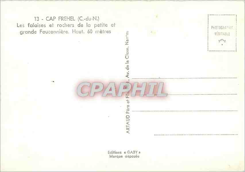 CPM Cap Frehel C du N Les falaises et rochers de la petite et grande Fauconniere  — Rückseite