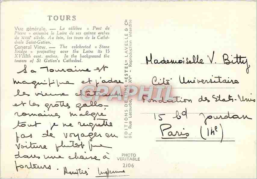 CPM Tours Vue generale La celebre Pont de Pierre  — Rückseite