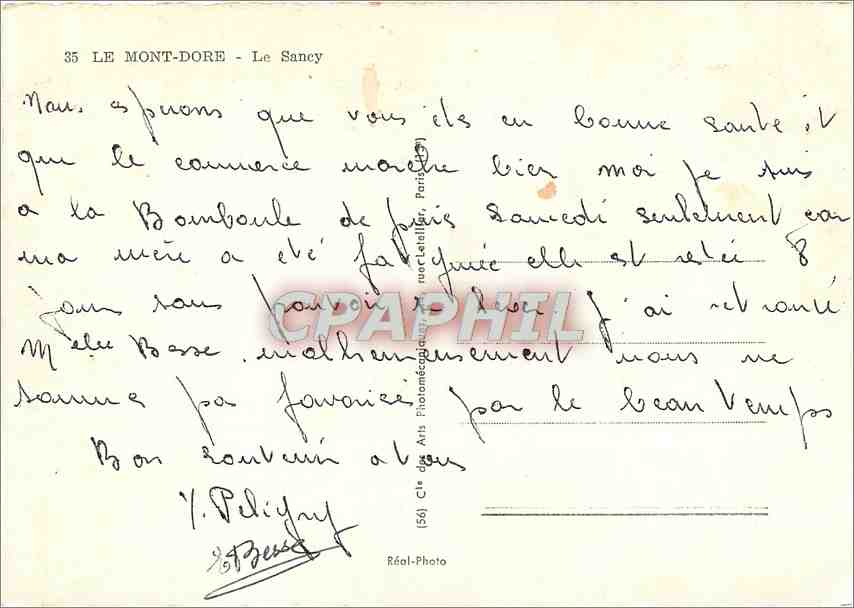 CPM Le Mont Dore Le Sancy  — Verso