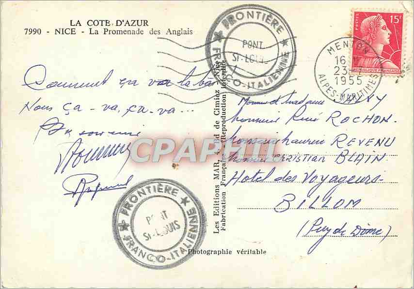 CPM La Cote d'Azur Nice La Promenade des Anglais  — Rückseite