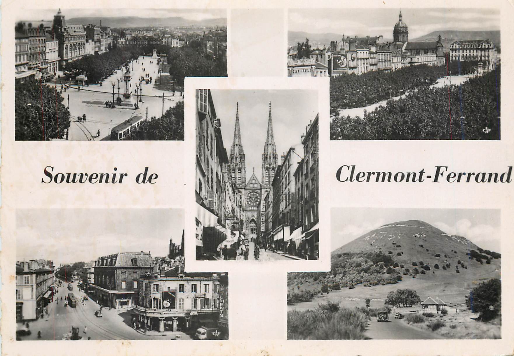 CPM Clermont Ferrand Place de Jaude Rue de Gras et Cathedrale 