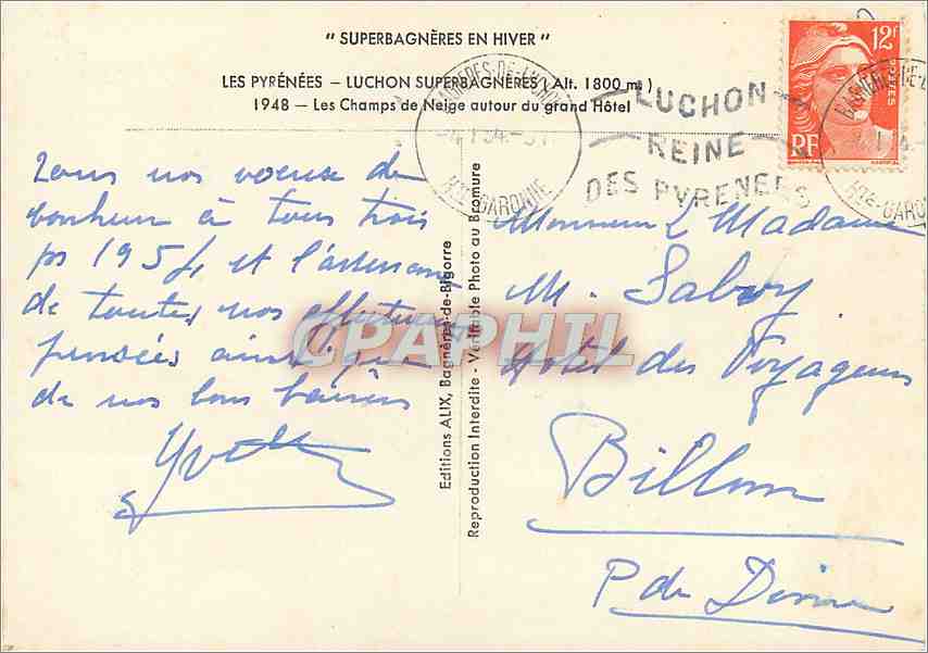 Les Pyrénées – Luchon Superbagnères – Hôtel du Voyageur – Éditions AUX, Barmène-de-Bigorre — Reverso