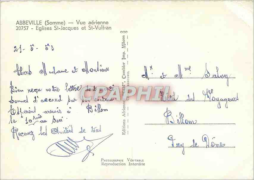 CPM Abbeville Somme Vue aerienne Eglises St Jacques et St Vulfran  — Rückseite