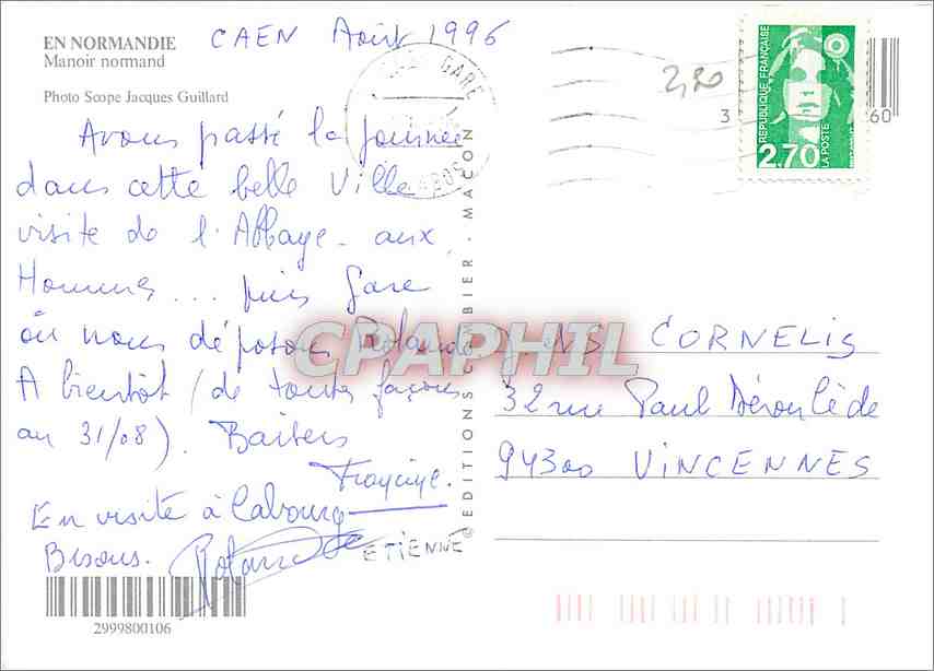 CPM En Normandie Manoir normand  — Rückseite