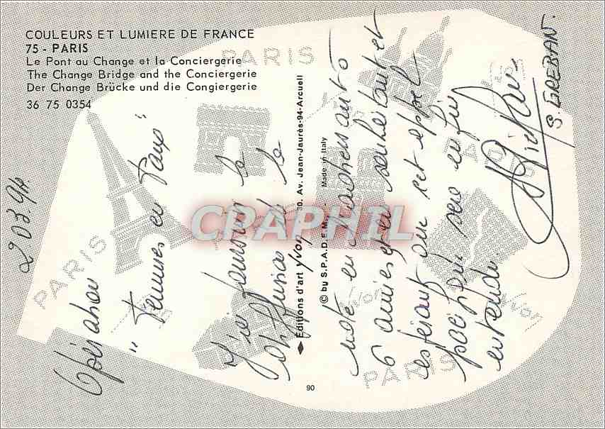 CPM Paris Le Pont au Change et la Conciergerie  — Verso
