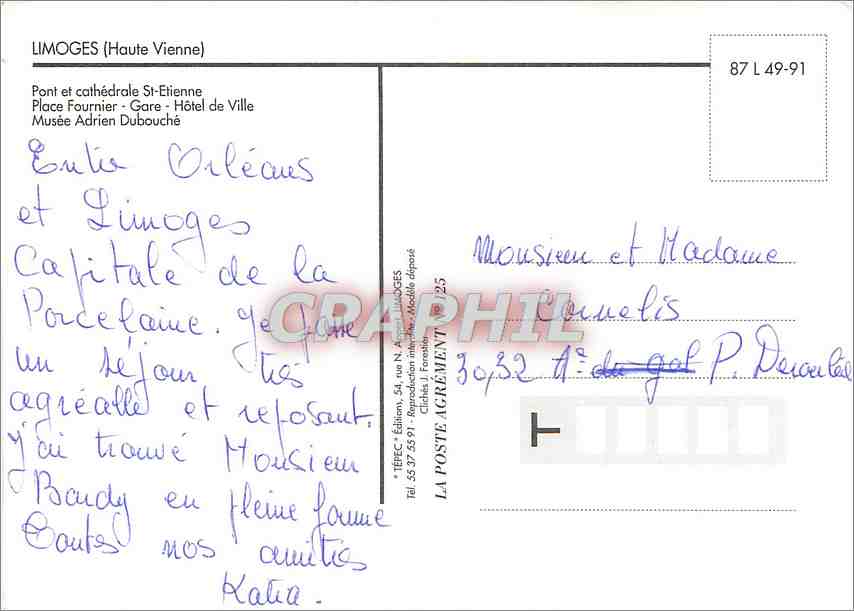 CPM Limoges Haute Vienne Pont et cathedrale St Etienne  — Rückseite