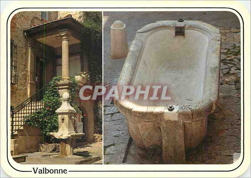 CPM Valbonne Fontaine et celebre baignoire devant la Mairie 