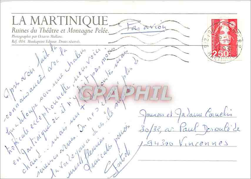 CPM La Martinique Ruines du Theatre et Montagnee Pelee  — Rückseite