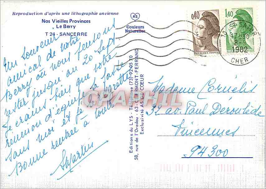 CPM Nos Vieilles Provinces Le Berry Sancerre  — Rückseite