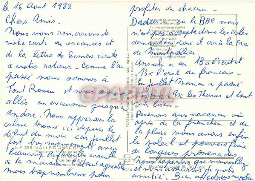 CPM Valls d'Andorra Escaldes Vue generale  — Verso