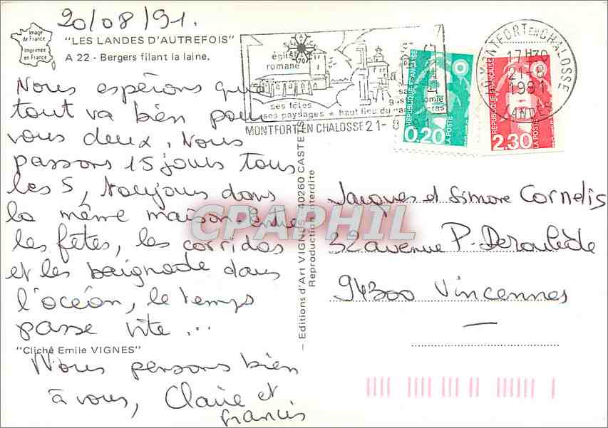 CPM Les Landes d'Autrefois Bergers filant la laine  — Rückseite