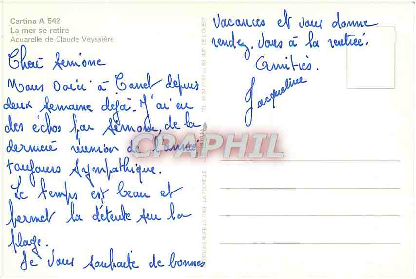 CPM Cartina La mer se retire Aquarelle de Claude Veyssiere  — Back