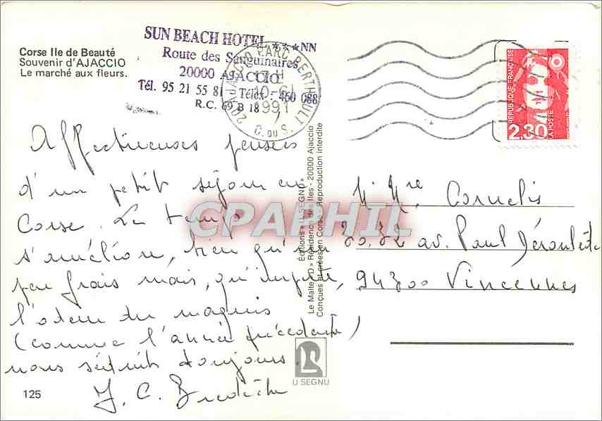 CPM Corse Ile de Beaute Souvenir d'Ajaccio Le marche aux fleurs  — Back