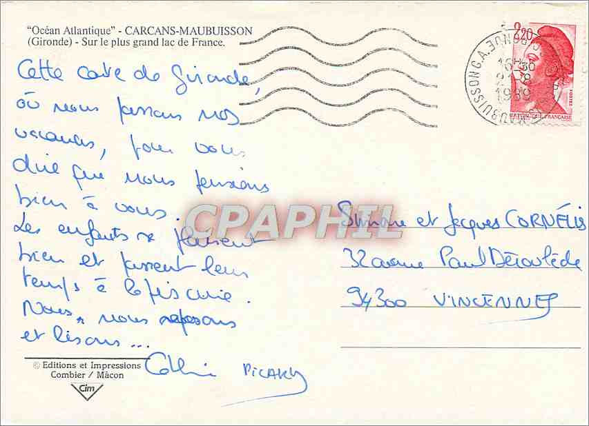 CPM Ocean Atlantique Carcans Maubuisson Gironde Sur le plus grand lac de France  — Back