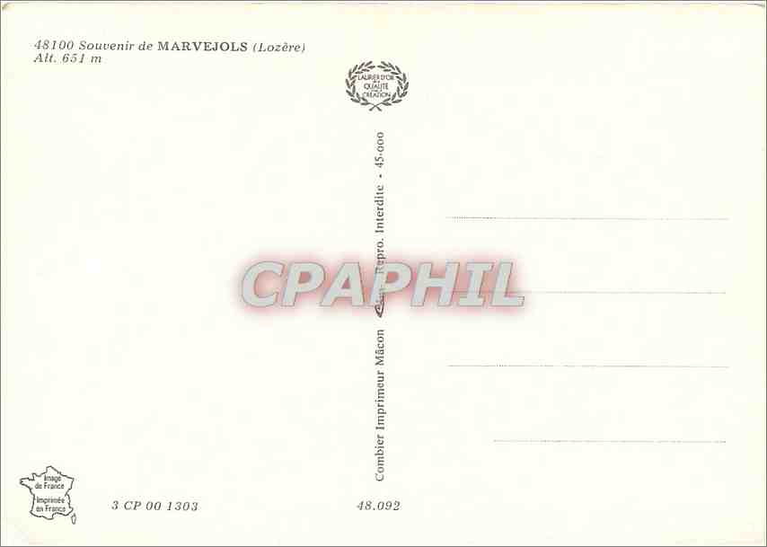 CPM Souvenir de Marvejols Lozere  — Rückseite