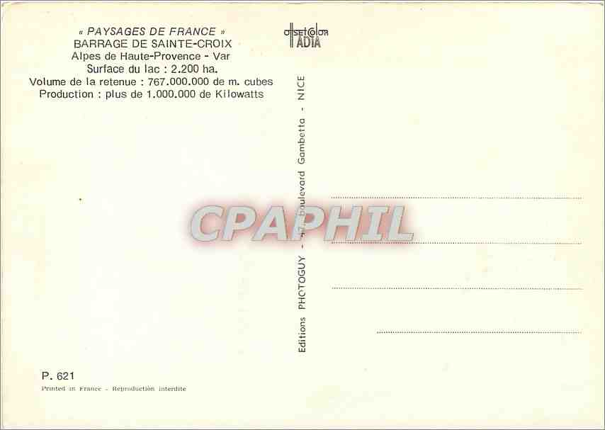 CPM Barrage de Sainte Croix Alpes de Haute Provence Var  — Verso