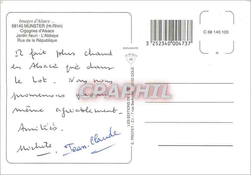 CPM Munster Ht Rhin Cigognes d'Alsace Jardin Fleurie L'Abbaye  — Rückseite