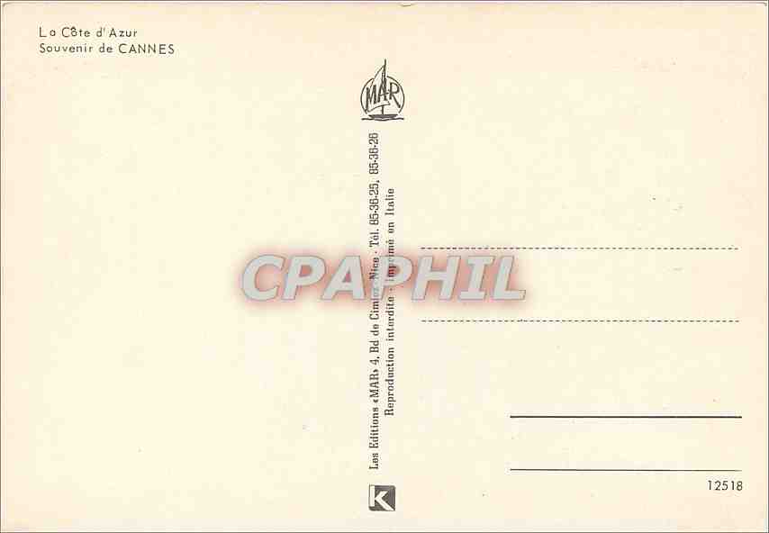 CPM La Cote d'Azur Souvenir de Cannes  — Rückseite