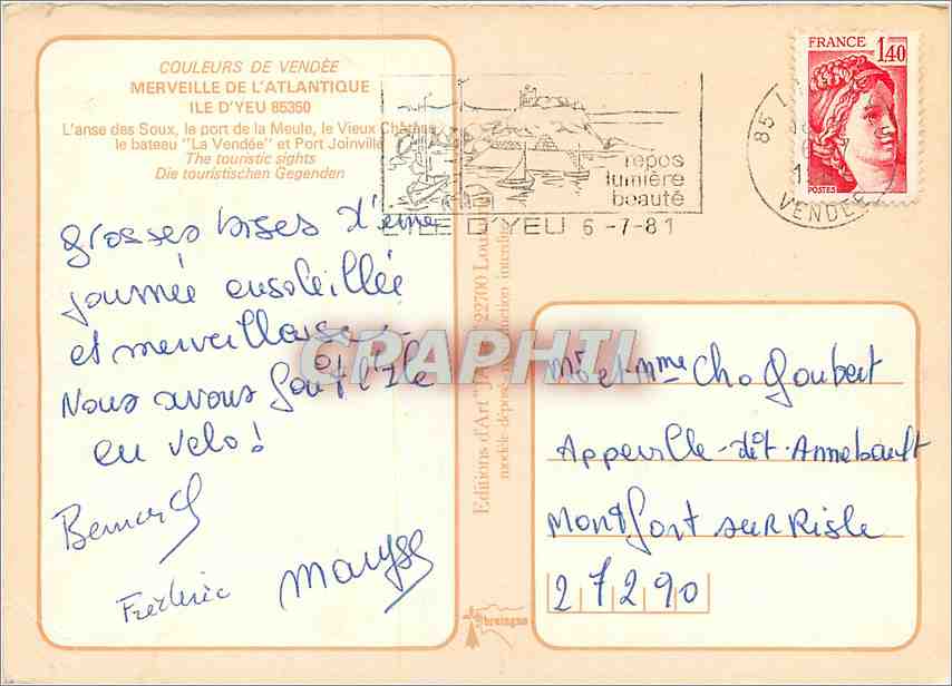 CPM Merveille de l'Atlantique Ile d'Yeu  — Back