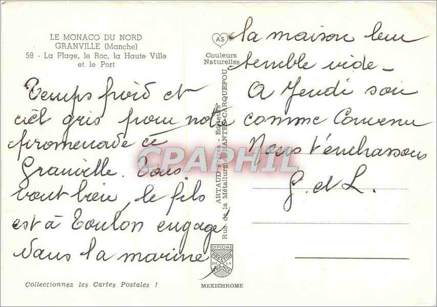 Granville — La Plage, le Roc, la Haute Ville — Artaud de la Méralingue — Verso
