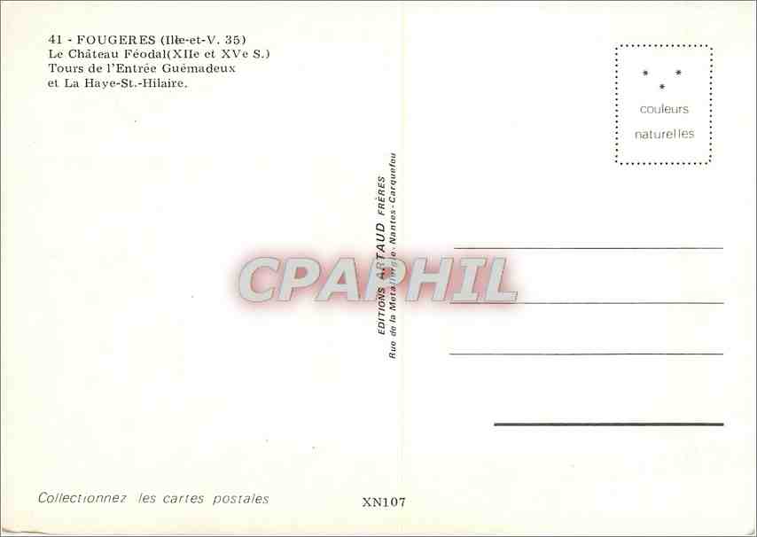 Fougeres (Ille-et-Vil) — Château féodal, Tours de l'Entrée Guémadeux et La Haye-St-Hilaire — Éditions Artaud Frères — Reverso