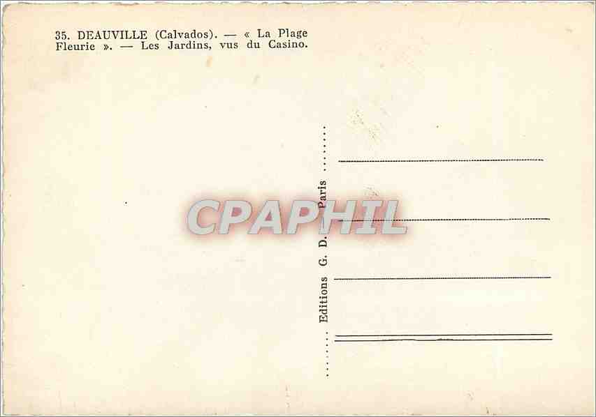 Deauville (Calvados) — « La Plage Fleurie » — Les Jardins vus du Casino — Éditions G. D. Paris — Rückseite