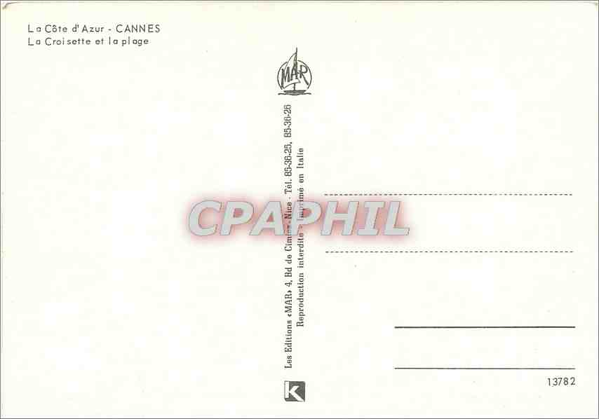CPM La Cote d'Azur Cannes La Croisette et la plage  — Verso