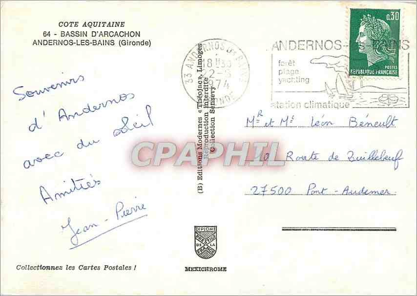 Andernos-les-Bains — plage et voiliers — Éditions Modernes & Médecins — Rückseite