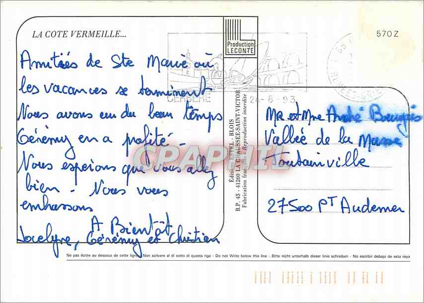 CPM La Cote Vermeille Canet St Cyprien Argeles Banyuls — Rückseite