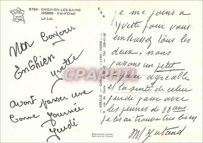 Lake Enghien-les-Bains — view of the lake with several boats — publisher ABEILLE - CARTES - P. 153 — Back