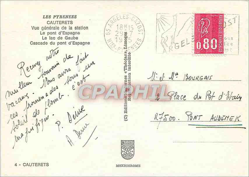 CPM Cauterets Vue generale de la station  — Verso