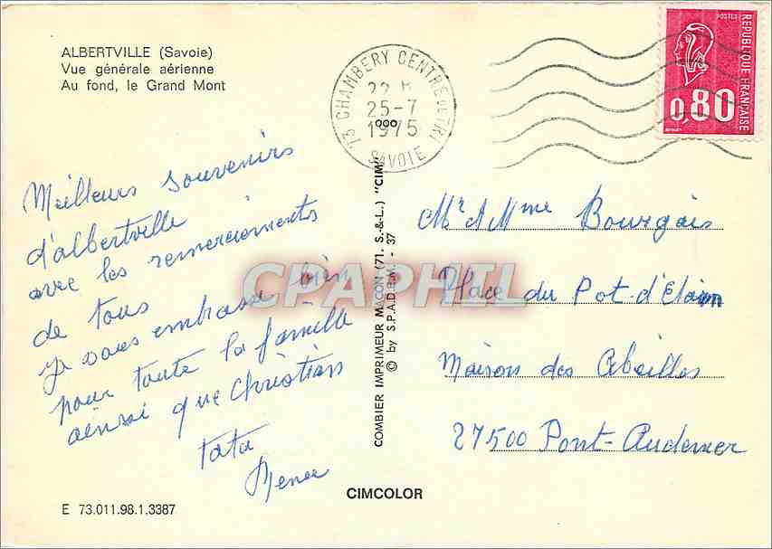 CPM Albertville Savoie Vue generale aerienne Au fond le Grand Mont  — Back