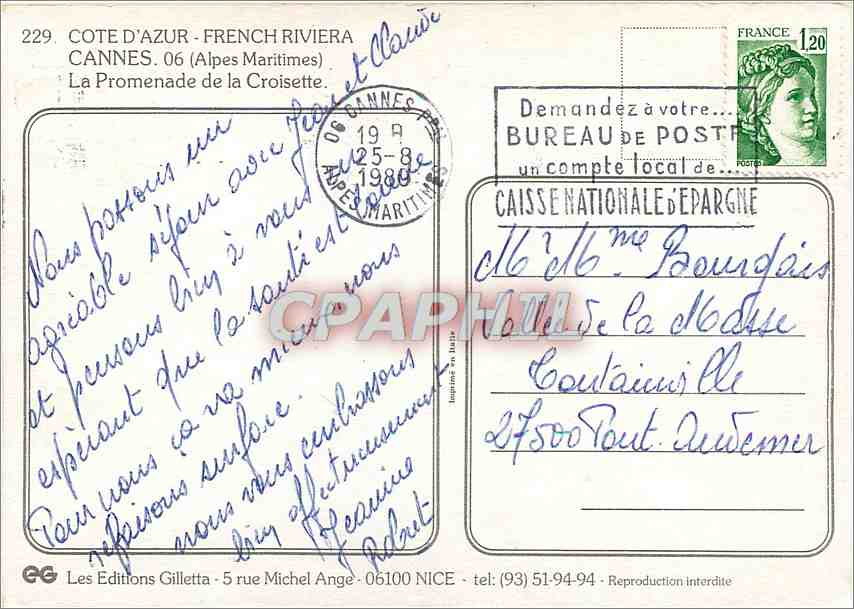 CPM Cannes Alpes Maritimes La Promenade de la Croisette  — Rückseite