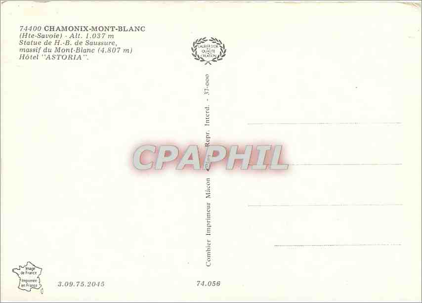 CPM Chamonix Mont Blanc Hte Savoie  — Verso