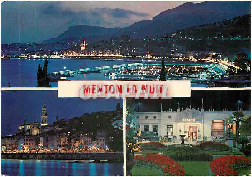 CPM Menton Cote d'Azur French Riviera Le port et la vieille ville la nuit 