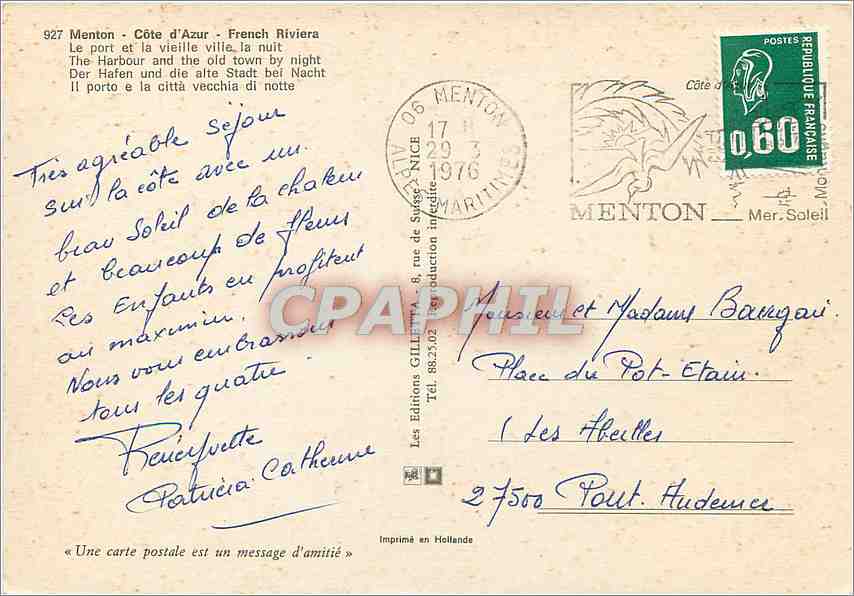 CPM Menton Cote d'Azur French Riviera Le port et la vieille ville la nuit  — Rückseite