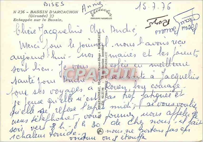 Bassin d'Arcachon — vue depuis les pins — Éditeur Elcé, n° 236 — Rückseite