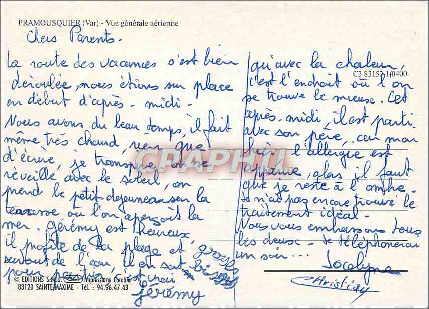 Pramousquier — Vue générale aérienne — Éditions S.A.D. Impressions Combier — Back