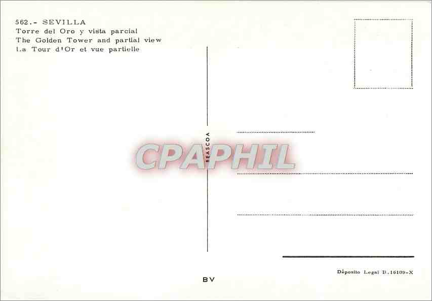 CPM Sevilla La Tour d'Or et vue partielle Cervantes Sancho Pacha — Rückseite