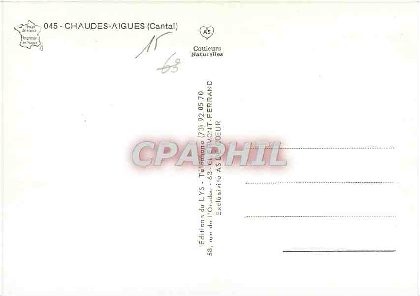CPM Chaides Aigues Cantal  — Rückseite